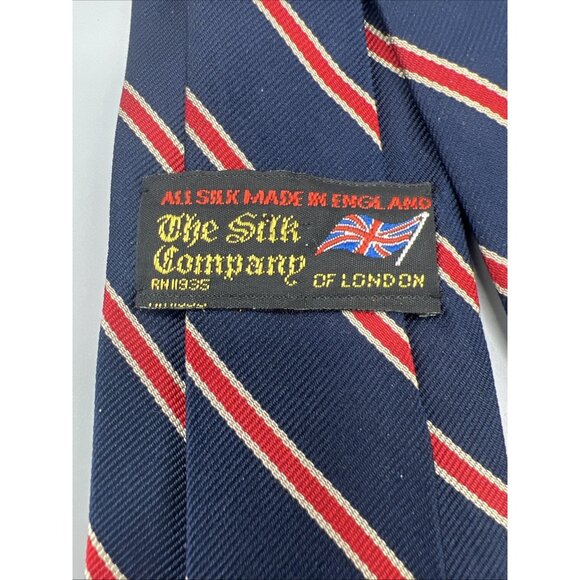 The Silk Company of London Vtg Neck Tie All Silk Striped Red White Blue England - Picture 9 of 9